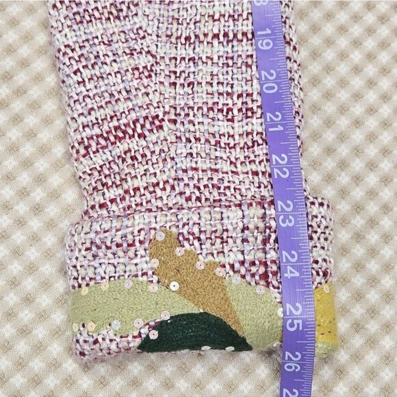 Kenzie Magenta Pink Textured Tweed Colorful Sequins Beads Abstract Design Blazer - Picture 13 of 16